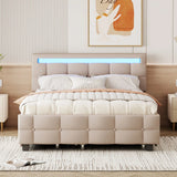 Upholstered Platform Bed With LED Frame, With Trundle And 2 Drawers - Furniture Home Direct