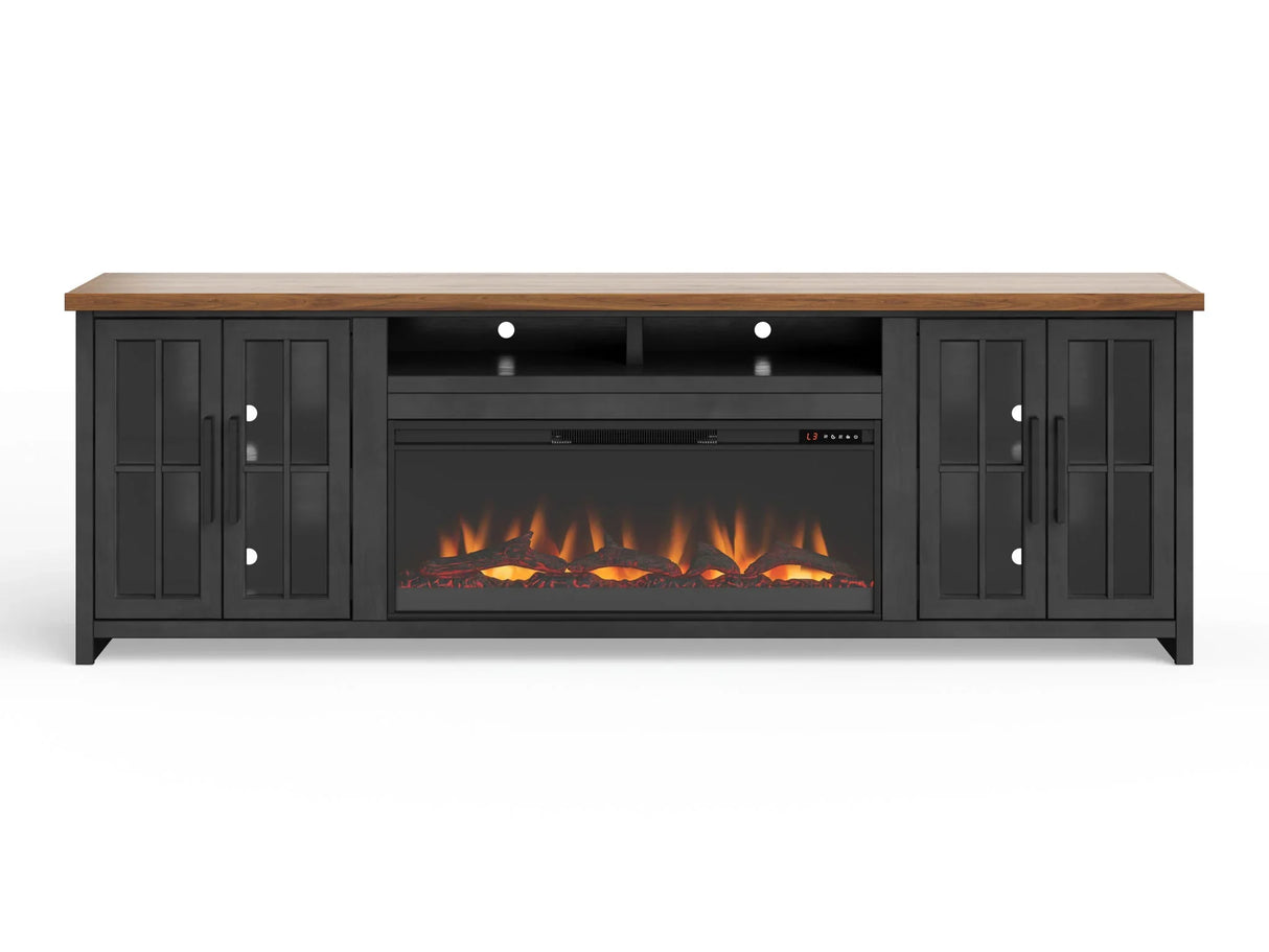 Essex - Fireplace TV Stand Console For TVs Up To 100" - Black, Whiskey - Furniture Home Direct