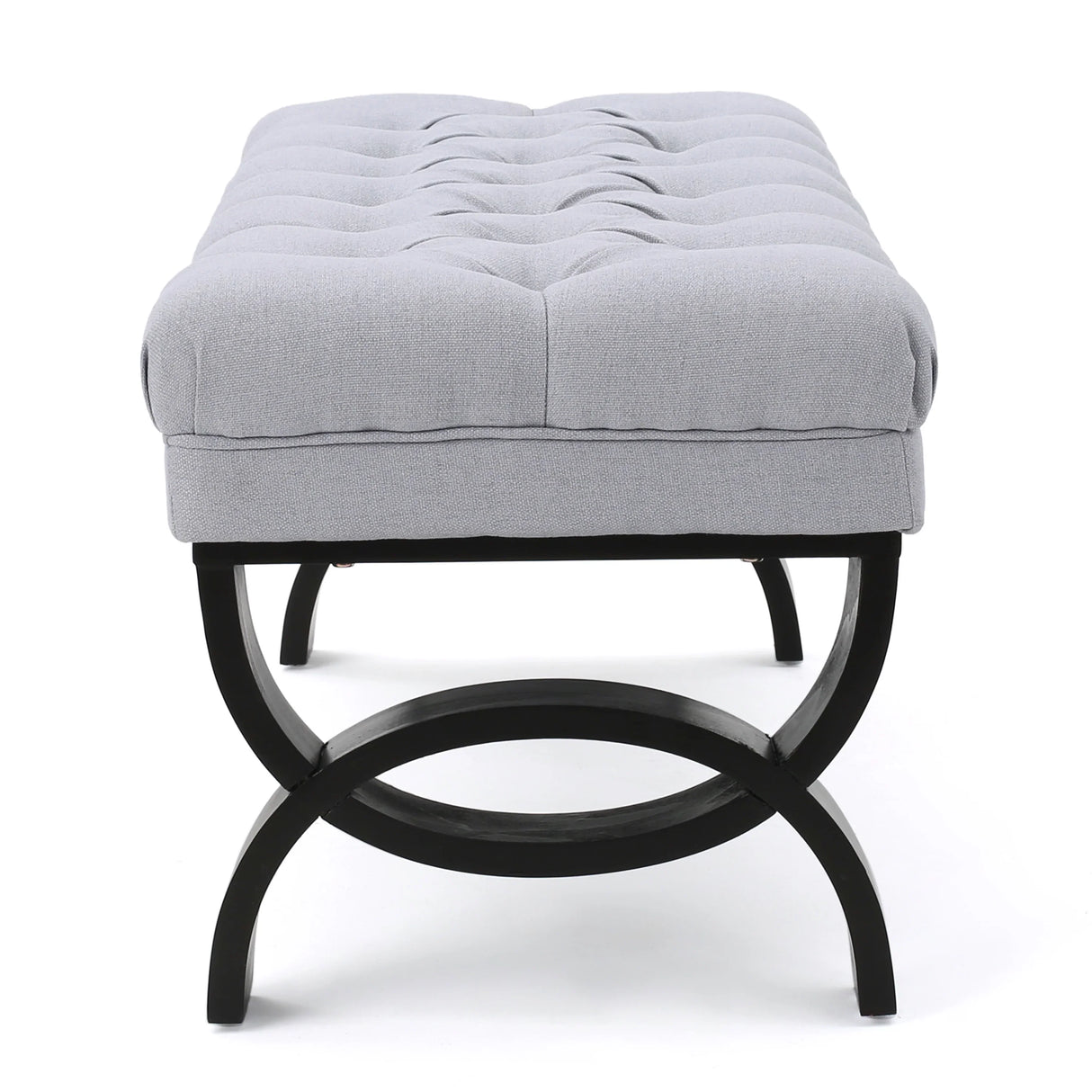 Bench Tufted Cushion with Arched Black Legs Light Grey - Furniture Home Direct