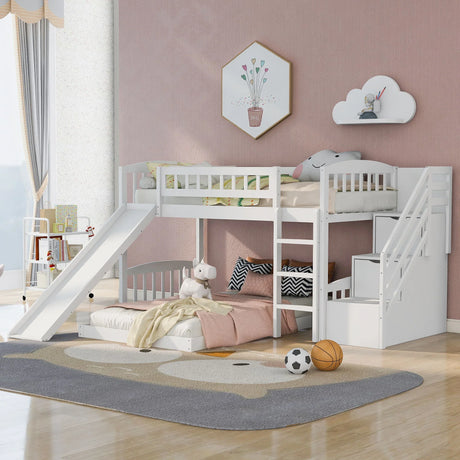 Twin Over Twin Stairway Bunk Bed With Two Drawers And Slide - Furniture Home Direct