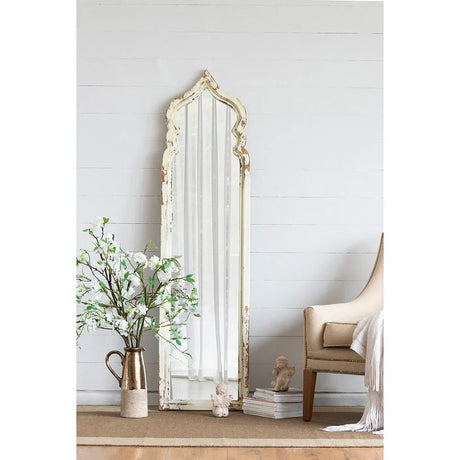 Oversized Full Length Floor Mirror, Vintage Shabby Chic Wooden Frame For Leaning, Bedroom, Living Room - White - Furniture Home Direct