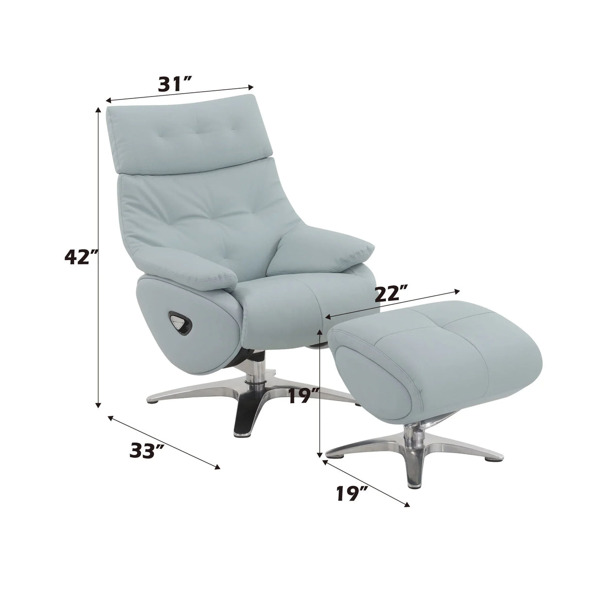 Janella - Top Grain Leather Accent Chair With Swivel & Ottoman - Baby Blue - Furniture Home Direct