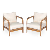 Outdoor Lounge Chair With Woven Backrest, Solid Wood Frame, Comfortable Cushions
