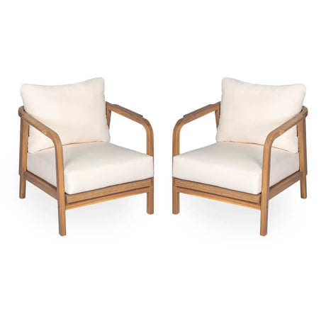 Outdoor Lounge Chair With Woven Backrest, Solid Wood Frame, Comfortable Cushions