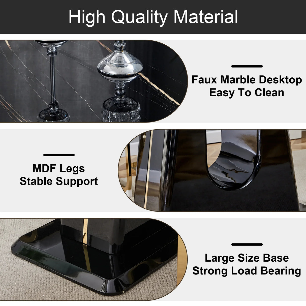 Dining Table With Imitation Marble Top, Modern Black - Furniture Home Direct