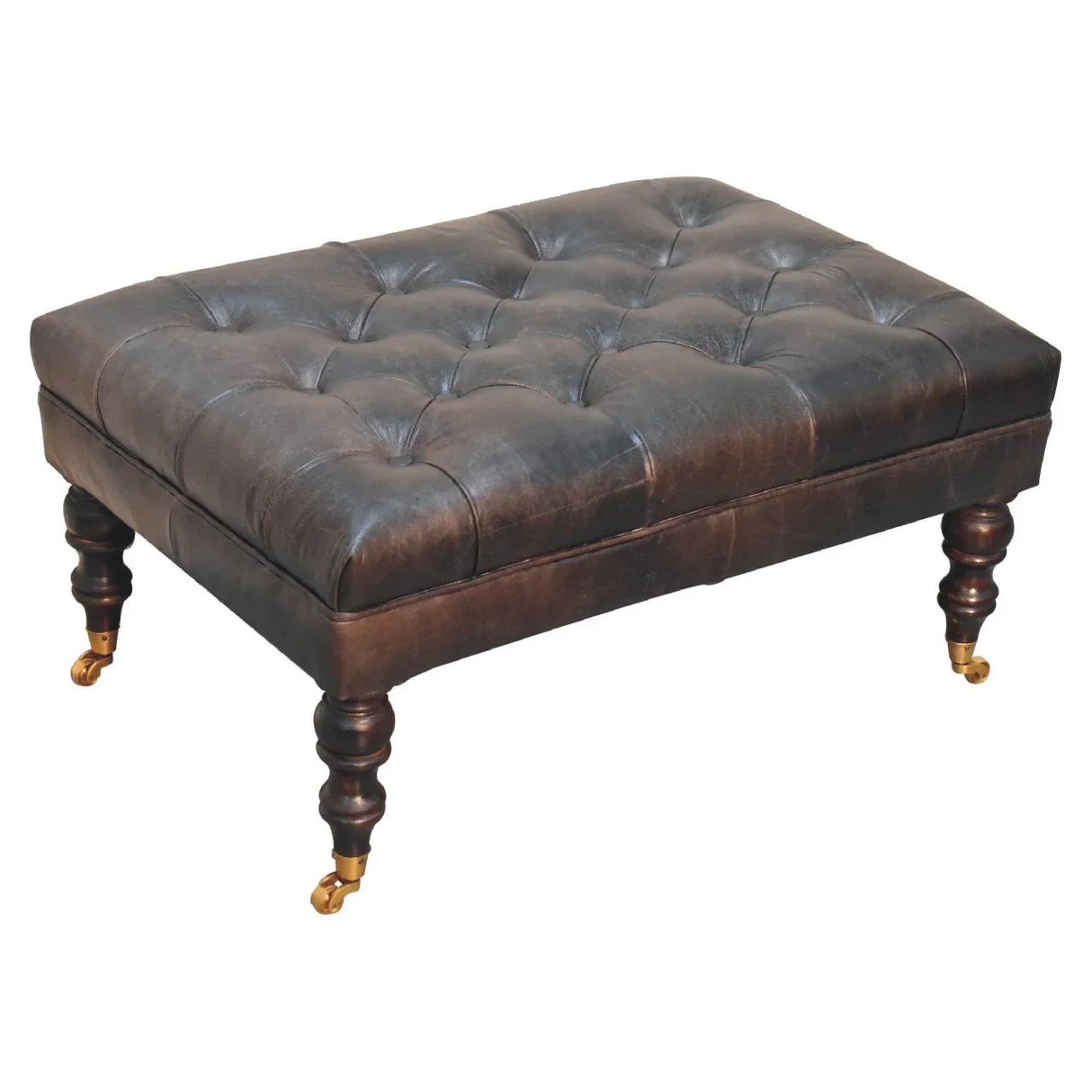 Buffalo - Leather Ottoman With Castor Legs - Furniture Home Direct