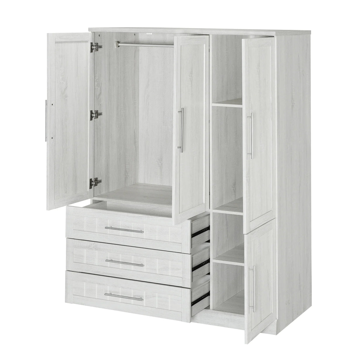 Wardrobe With 4 Doors And 3 Drawers Solid Wood White - Furniture Home Direct