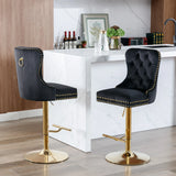 Bar Stools Velvet Upholstered Swivel With Backs Black - Furniture Home Direct