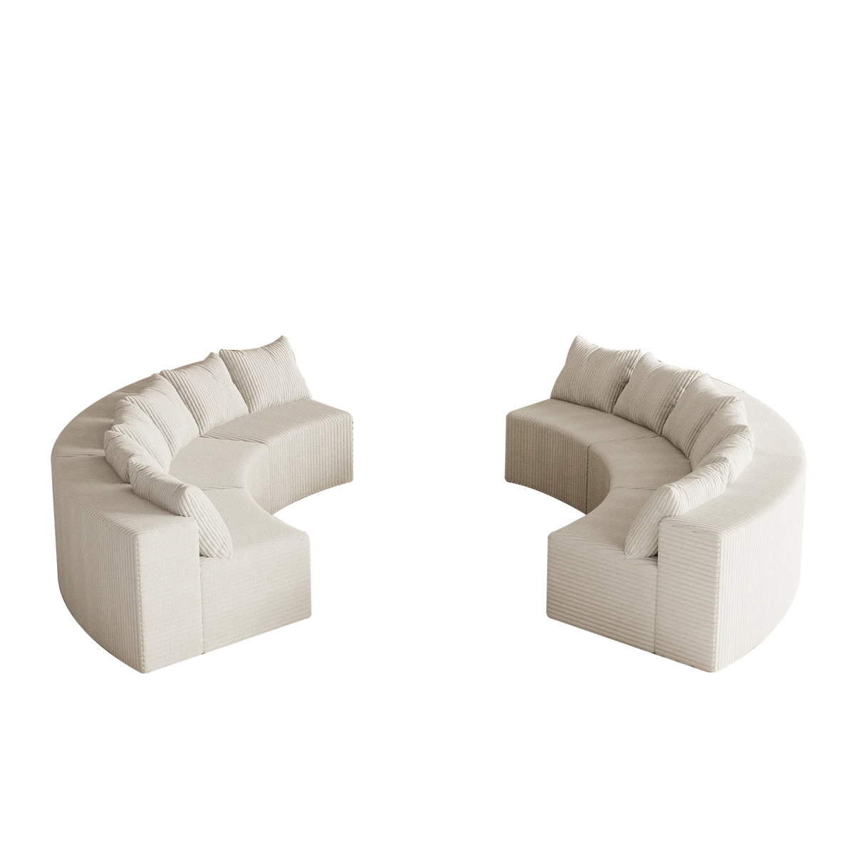 Corduroy Curved Modular Sectional With 12 pillows - White - Furniture Home Direct