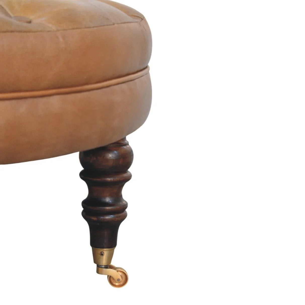 Buffalo - Leather Round Ottoman With Castor Legs - Brown - Furniture Home Direct