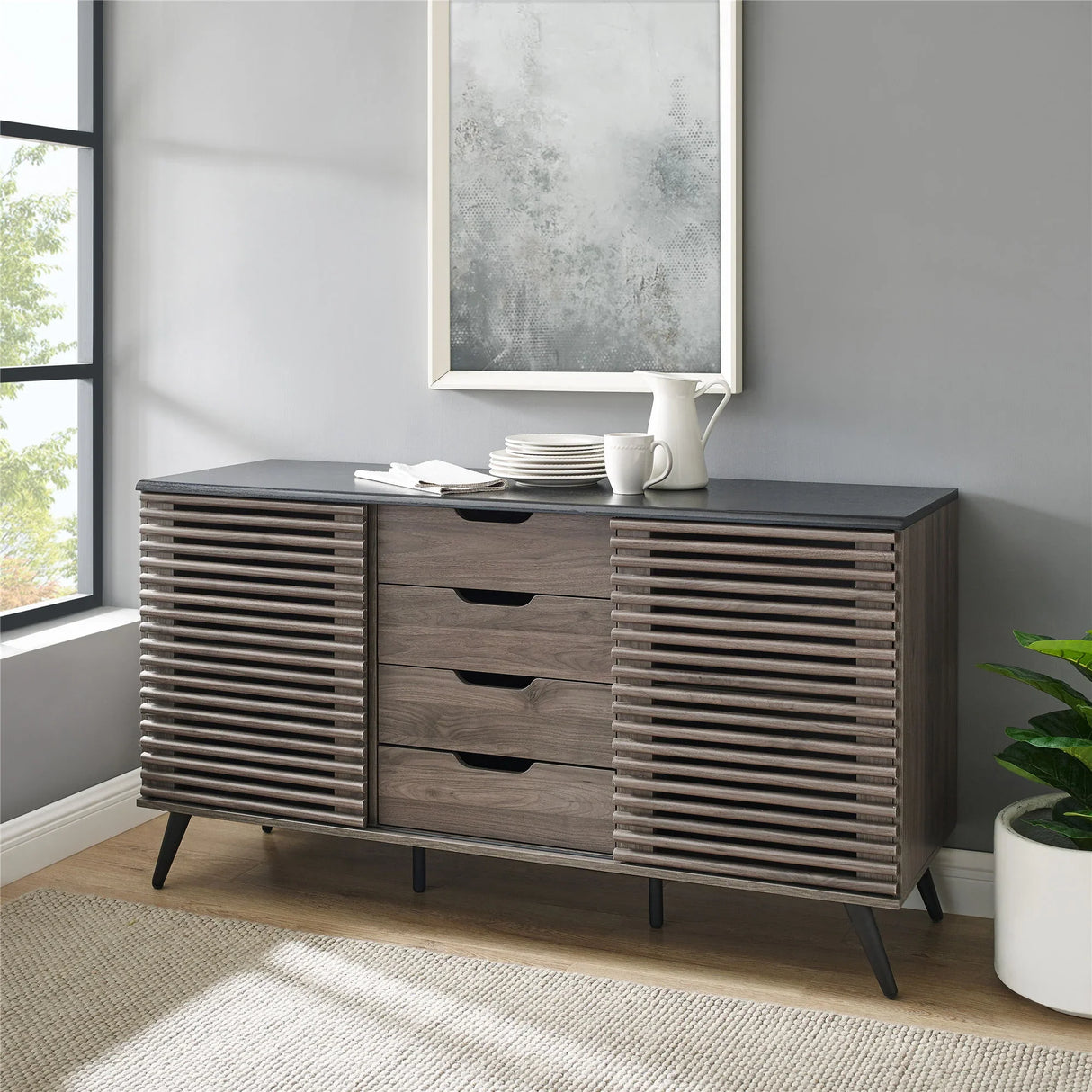 Contemporary Sliding Slat Door Sideboard - Furniture Home Direct