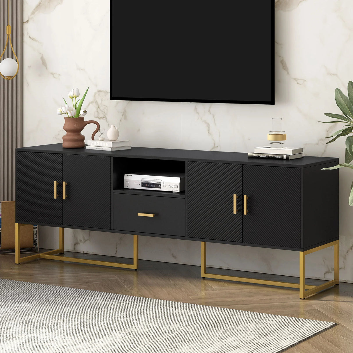 TV Cabinet With 1 Drawer, 2 Cabinets, Handles And Anti-Tip Device - Furniture Home Direct