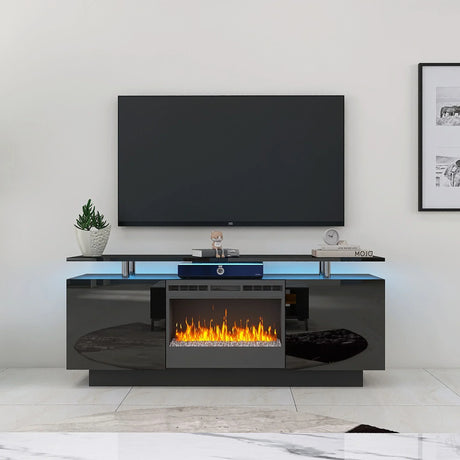 Large TV Cabinet With Fireplace Can Heating Change Color 9 Models 8 Levels Have LED Light - Black - Furniture Home Direct