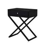 Koda - Wooden End Side Table Nightstand With Glass Top, Drawer And Metal Cross Base - Furniture Home Direct