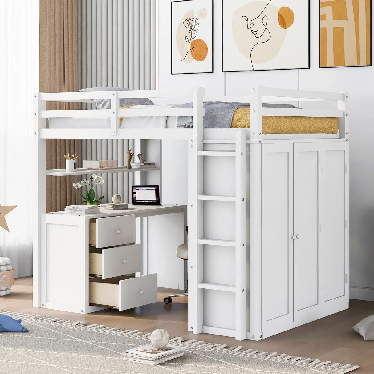 Loft Bed With Drawers, Desk, And Wardrobe - Furniture Home Direct