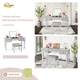 Mirrored Vanity Desk With Drawers And Stool, Flip Up Dressing Table Set For Makeup Room - Furniture Home Direct
