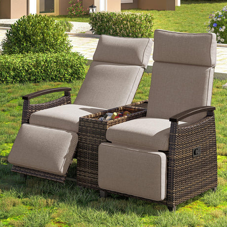 Outdoor Reclining Chaises With Built-in Storage Table - Furniture Home Direct