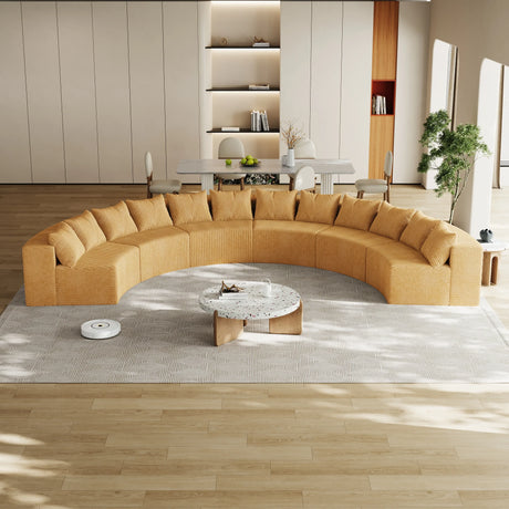 Modular Corduroy Curved Sectional With 12 Modular - Yellow - Furniture Home Direct