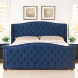 Marcella - King Upholstered Shelter Headboard Bed Set - Dark Sapphire Blue - Furniture Home Direct