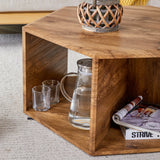 Coffee Table Set Hexagonal Wood Open Shelves Modern Wood - Furniture Home Direct
