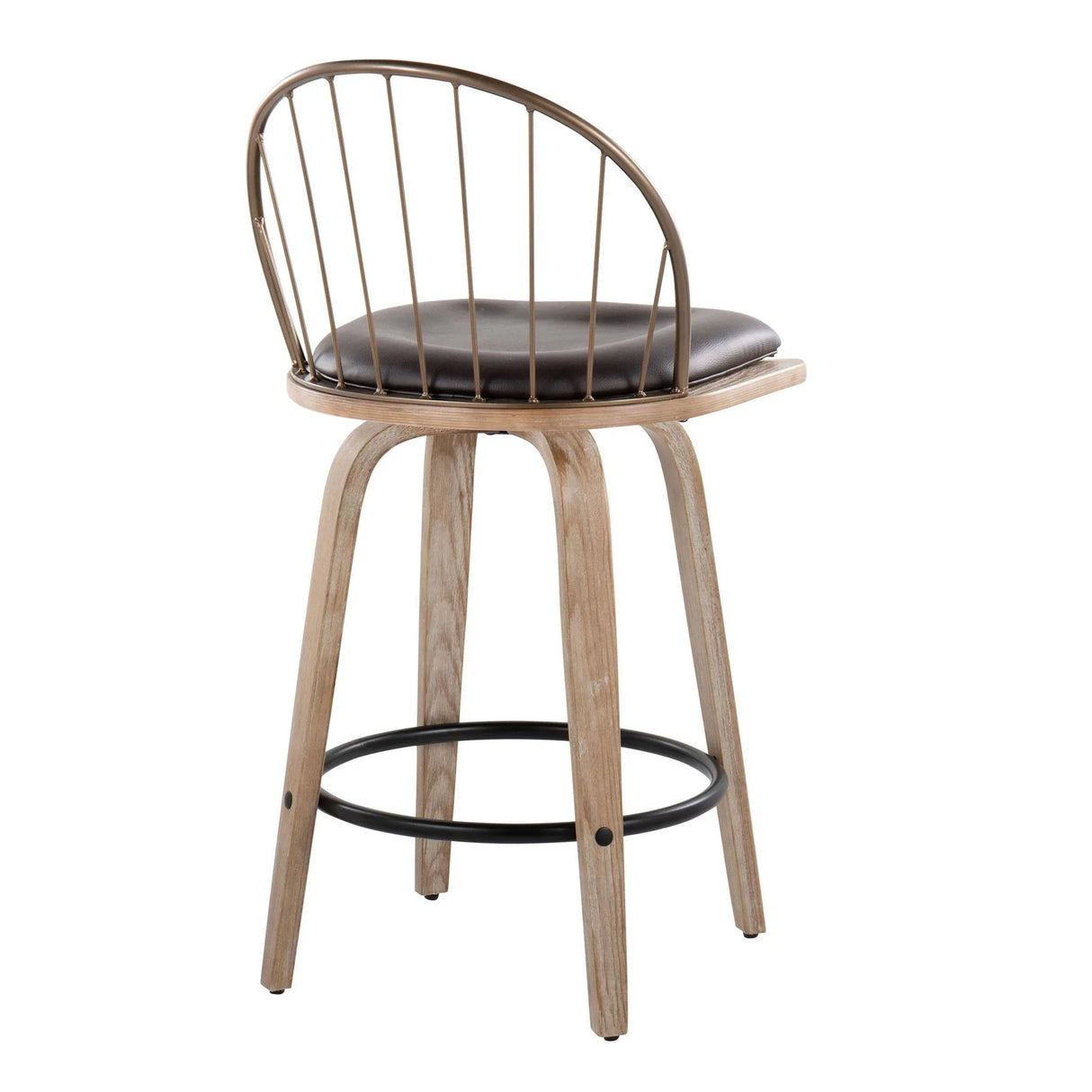 Riley - Farmhouse Fixed Height Counter Stool Round Footrest With Removable Cushion (Set of 2) - White Washed / Antique Copper / Brown - Furniture Home Direct