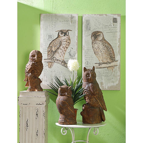 Lilith Owl Prints With Distressed Look, Rectangle Animal Hanging Wall Art (Set of 2) - Multicolor - Furniture Home Direct