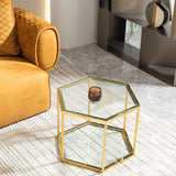 Modern Coffee Table With Double Layer Tempered Glass And Polygonal Design - Furniture Home Direct
