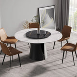 Modern Artificial Stone Round Carbon Steel Base Dining Table, Can Accommodate 6 People, Black Artificial Stone Turntable - Furniture Home Direct