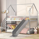 Twin Over Twin Metal Bunk Bed House Bed With Slide And Staircase - Furniture Home Direct