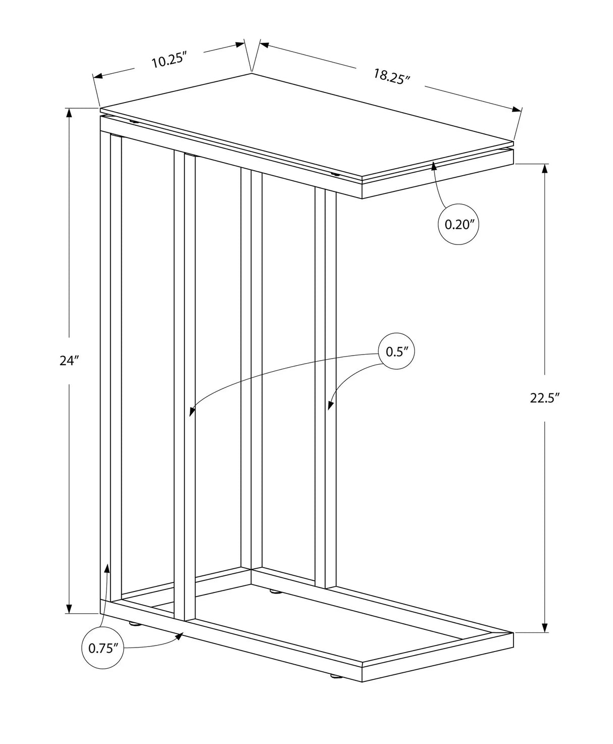 C-Shaped Accent Table For Living Room - Furniture Home Direct