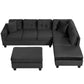 Modern Sectional Sofa With Storage Ottoman, L - Shape Couch With 2 Pillows And Cup Holders - Furniture Home Direct