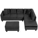 Modern Sectional Sofa With Storage Ottoman, L - Shape Couch With 2 Pillows And Cup Holders - Furniture Home Direct