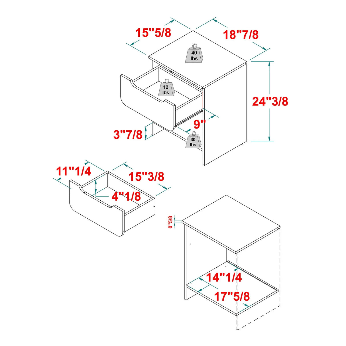 Modern Minimalist 1 Drawer Nightstand With Cubby - Furniture Home Direct