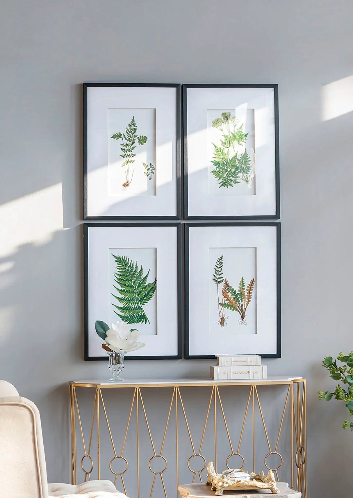 Botanical And Fern Wall Art, Wall Decor For Living Room Dining Room Entryway (Set of 4) - White / Black - Furniture Home Direct