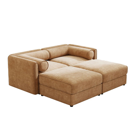 Contemporary Elegant White Chenille Sofa With Storage And Ottoman - Furniture Home Direct