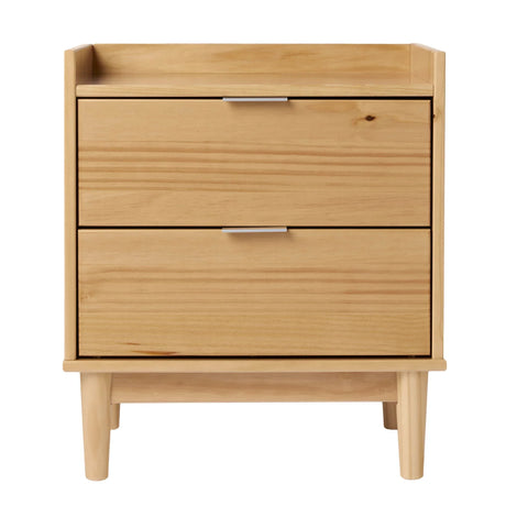Mid Century Modern 2 Drawer Nightstand - Natural Pine - Furniture Home Direct