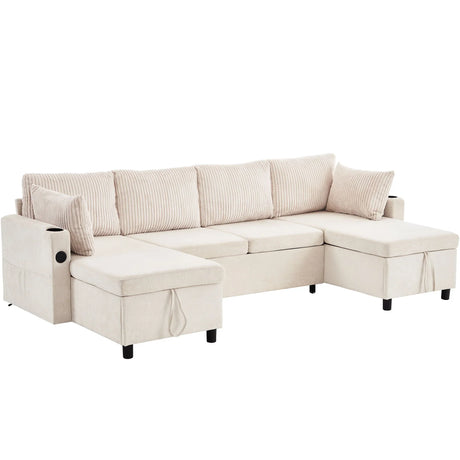 Sectional Sofa Pull Out Sofa Bed Versatile Sofa Sleeper With Large Storage Space, Two USB Ports And Two Cup Holders For Living Room - Furniture Home Direct