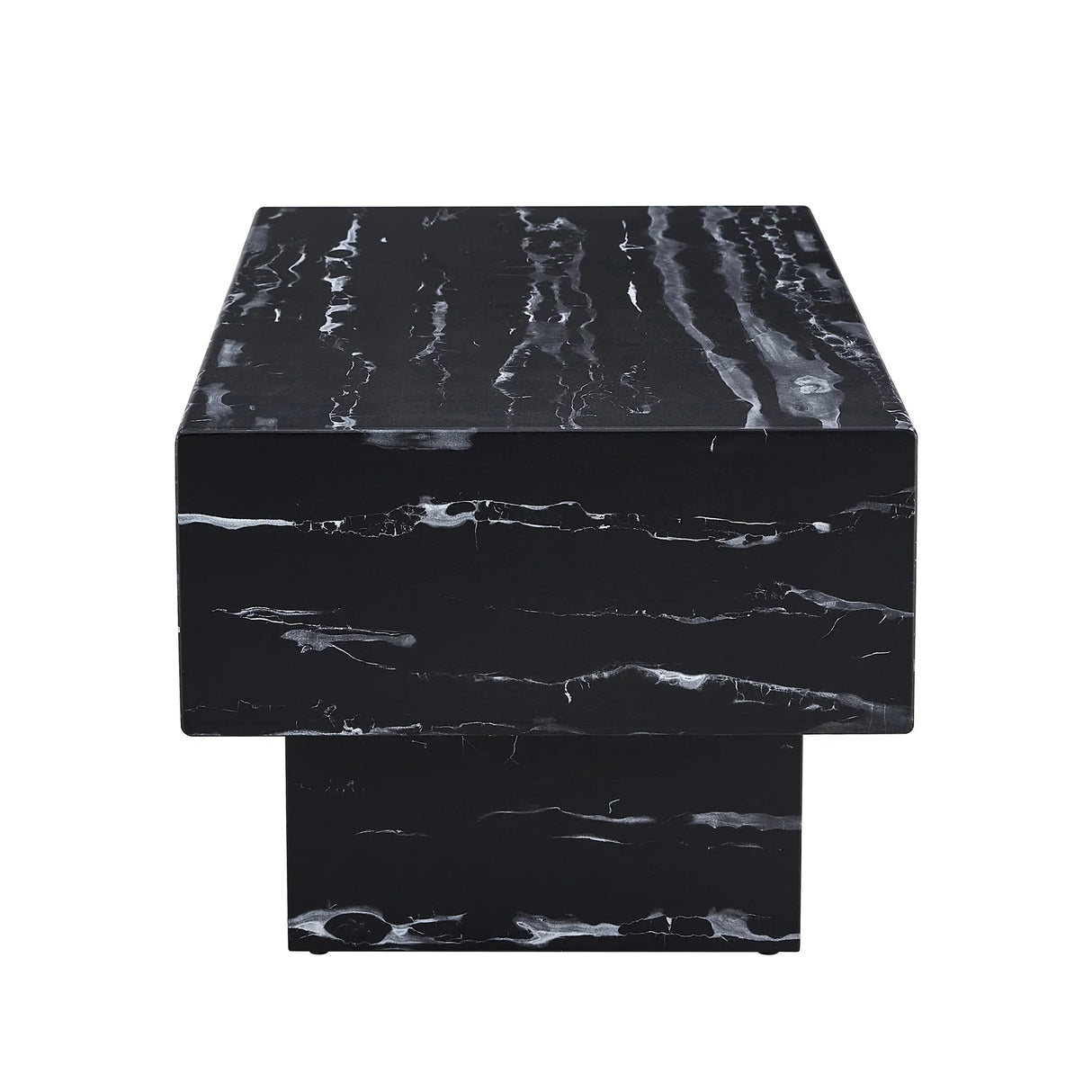 Coffee Table Modern Marble Texture With Block Base Black - Furniture Home Direct