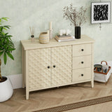 Modern 2 Door 3 Drawer Storage Cabinet, Buffet Cabinet With 2 Embossed Door For Living Room, Kitchen, Entryway - Natural - Furniture Home Direct
