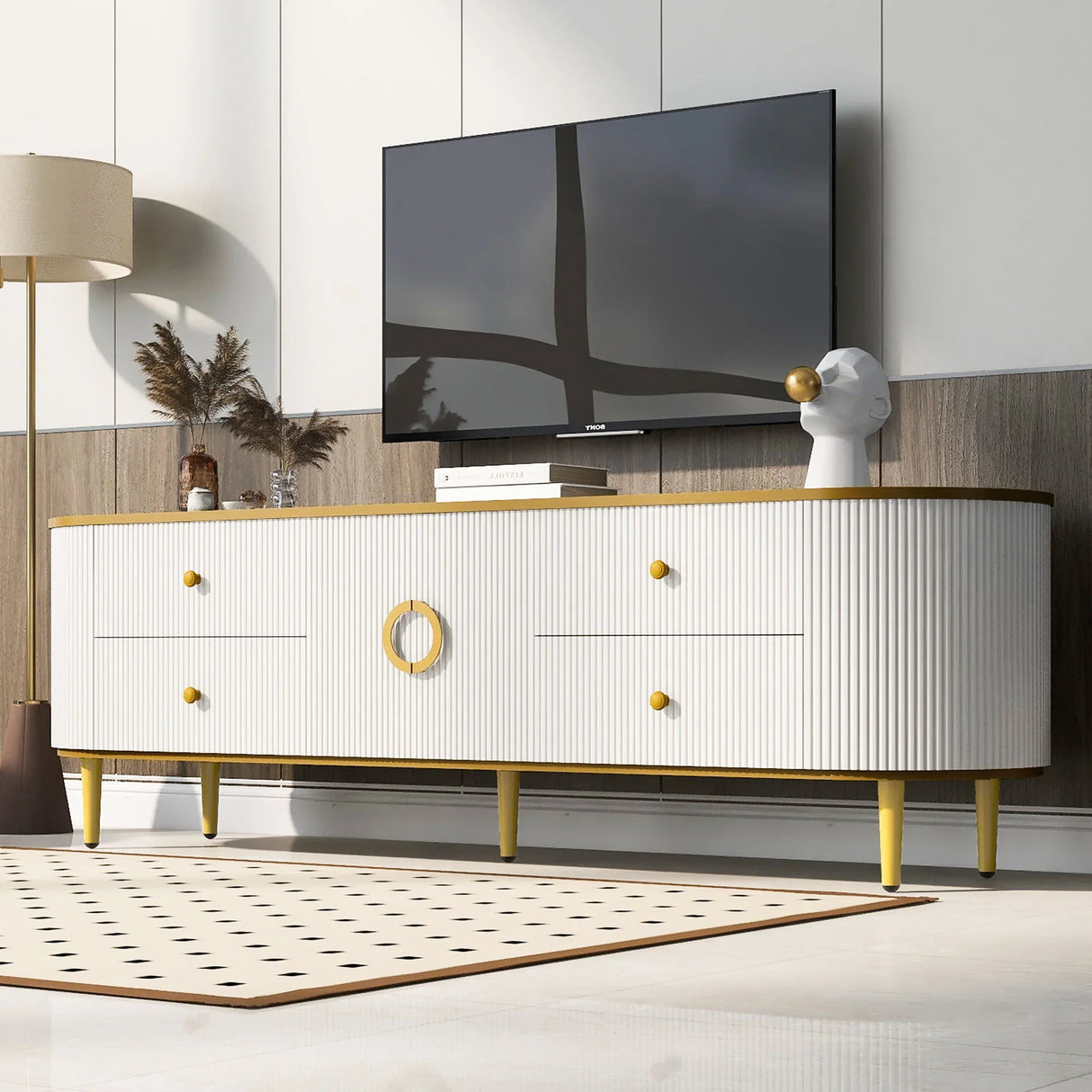 Modern TV Stand With 4 Drawers And 1 Cabinet - Furniture Home Direct