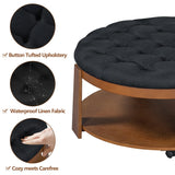 Round Ottoman Coffee Table Oversized Tufted Wood Base Black - Furniture Home Direct