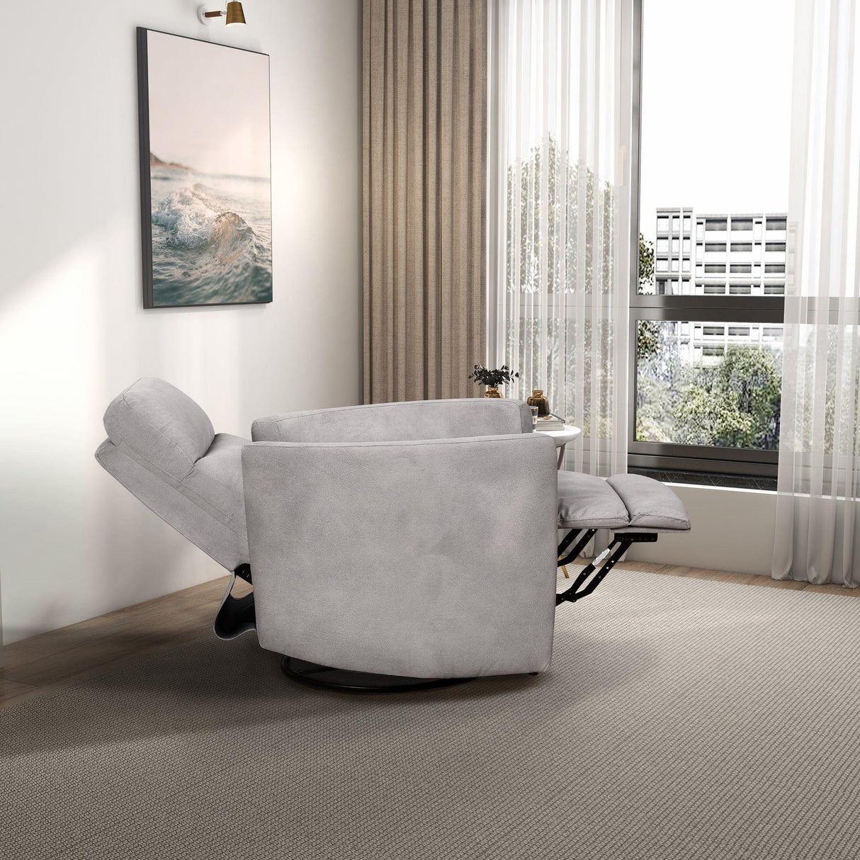 Lawson - Swivel Glider Suede Recliner Chair - Latte - Furniture Home Direct