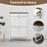 Slim Shoe Cabinet with 2 Flip Drawers - white and Walnut - Furniture Home Direct