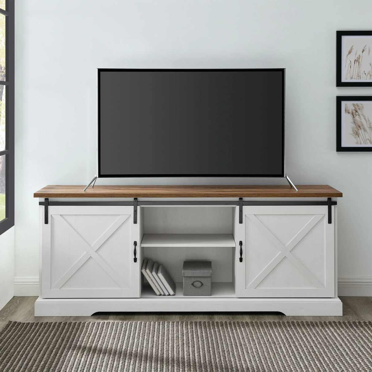 Farmhouse Sliding X Barn Door TV Stand - Furniture Home Direct