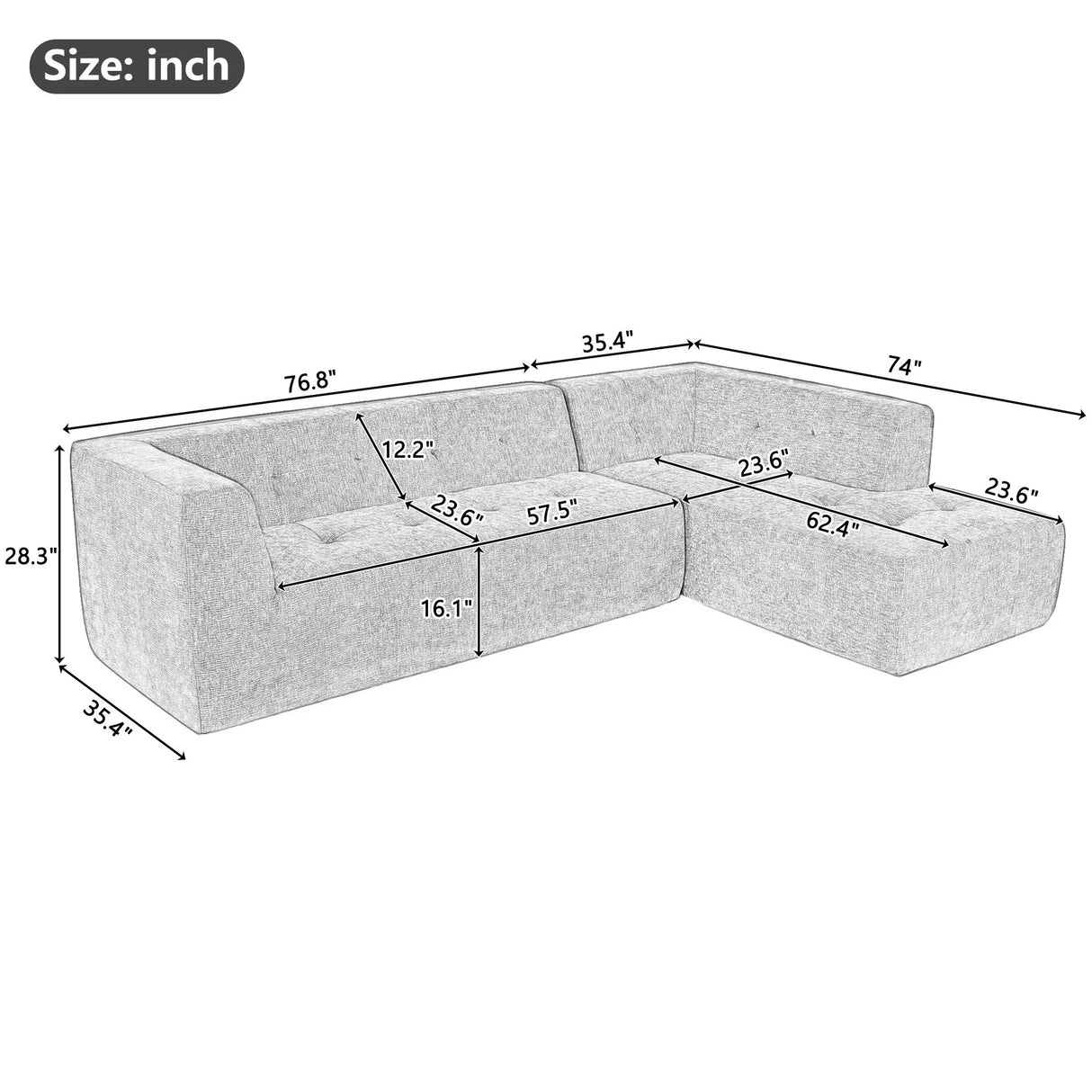 Modular Combination Living Room Sofa Set, Modern Minimalist Sofa, Living Room Upholstered Sofa Bed, Bedroom, 2 Pieces Computer Free Combination, L - Shaped - Furniture Home Direct