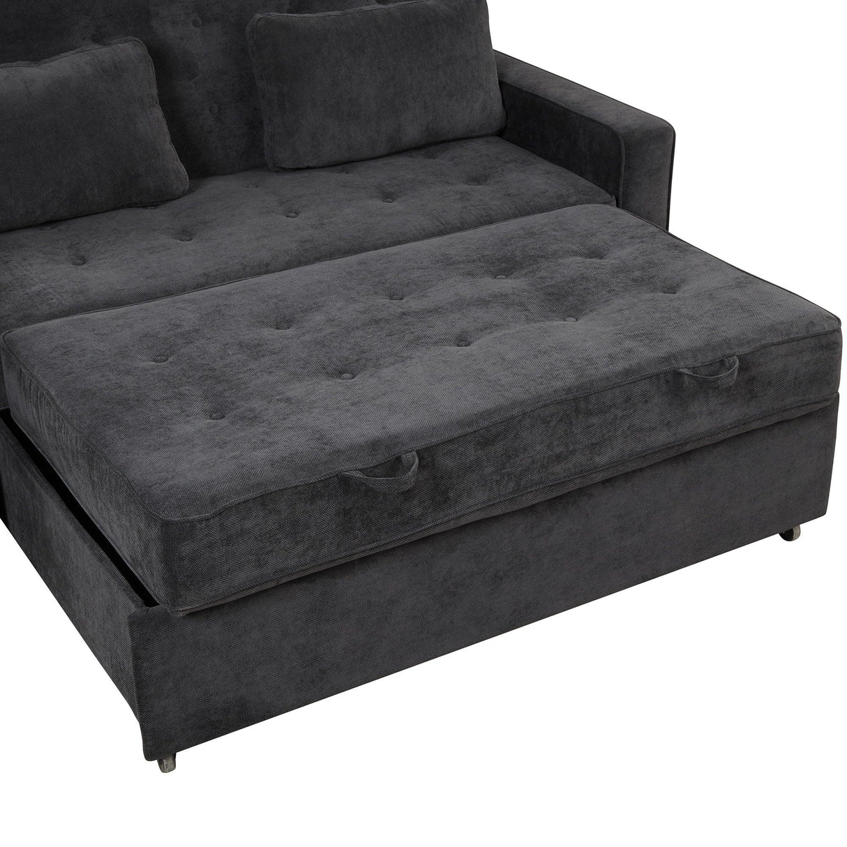 66.5" Upholstered Loveseat With Pull Out Bed, Two Throw Pillows, Dual USB Charging Port and Adjustable Backrest - Black - Furniture Home Direct