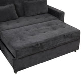 66.5" Upholstered Loveseat With Pull Out Bed, Two Throw Pillows, Dual USB Charging Port and Adjustable Backrest - Black - Furniture Home Direct