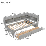 Twin Bed With L-Shaped Bookcases, Drawers - Furniture Home Direct