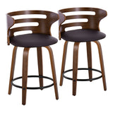 Cosini - Mid-Century Modern Fixed Height Counter Stool With Swivel With Round Footrest (Set of 2) - Walnut / Brown - Furniture Home Direct