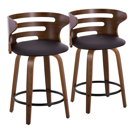 Cosini - Mid-Century Modern Fixed Height Counter Stool With Swivel With Round Footrest (Set of 2) - Walnut / Brown - Furniture Home Direct